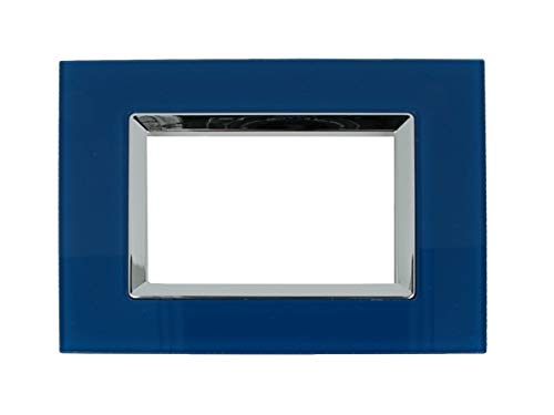 Placca Da 3 Moduli/Posti, Compatibile Con Bticino Living, Placca Cristallo Effetto Vetro (Blu Capri)