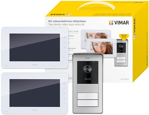 Vimar K42911 Kit Videocitofono Multifamiliare Con 2 Videocitofoni, Targa Con Lettore Rfid Con 2 Pulsanti, Distributore Bus A 4 Uscite, Alimentatore Mu
