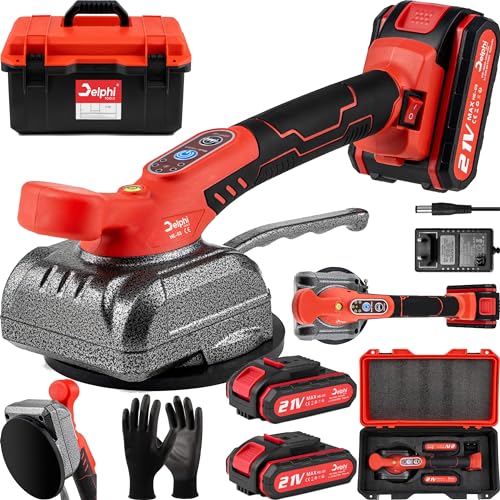 Delphi Set Vibratori Per Piastrelle A Batteria Piastrellatrice Elettrica Per Piastrelle 2X 21V - Ventosa Da 130 Mm 800 W 80 Kg Ad Adsorbimento Per Pia