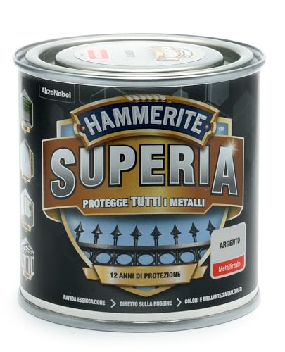 Hammerite Superia Smalto Metallo Antiruggine Interno E Esterno, Metallizzato Argento, 250 Ml