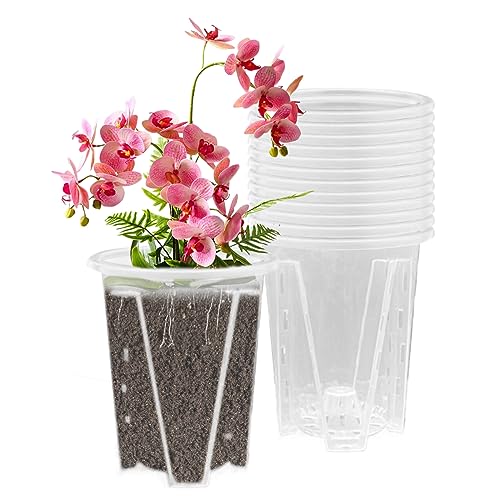 Vaso Per Orchidee,12 Pezzi Vasi Per Orchidee,Vaso Orchidee Con Fori Drenaggio, Vaso Trasparente In Plastica Diametro 12Cm, Vasi Per Orchidee Trasparen