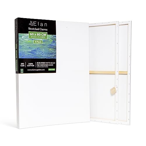 Elan Tela Per Dipingere 60X80, Set Da 4 Tele Da Dipingere Cotone 100%, Tele Intelaiate Per Dipingere, Tela Bianca Per Dipingere, Tele Per Pitturare, T