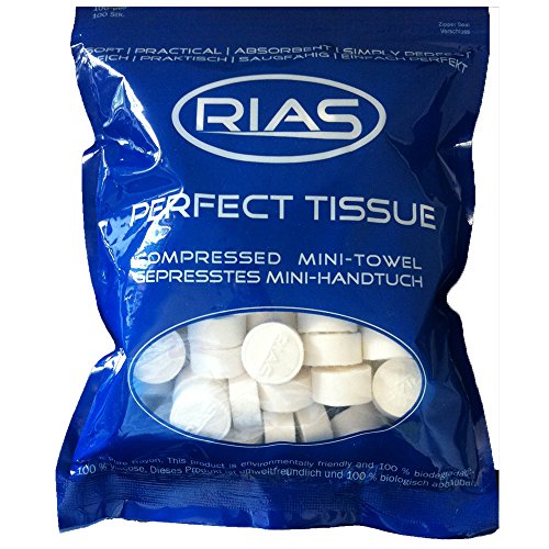 Rias Perfect Tissue 500 Salviette A Forma Di Compressa, 100% Biodegradabili, Mini Panni Pressati, Salvaspazio, Morbidi, Assorbenti, Utilizzabili Con A