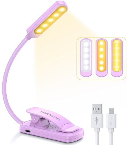 Teampd Luce Da Lettura, Usb Ricaricabile Lampada Da Lettura, 10 Leds 3 Modalità 100-10% Luminosità Regolabile Luce Per Lettura Libri A Letto Con Clip,