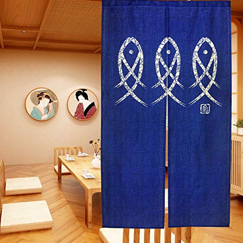 Ligicky Giapponese Noren Tenda Ristorante Lungo Curtain Doorway Curtains Corridoio Decorazione Domestica Blu (Pesce,85 * 150Cm)