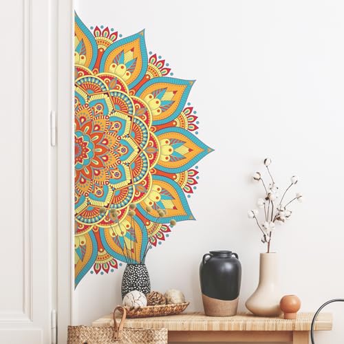 Tanlaby Mezza Mandala Adesivi Murali Grande Boho Mandala Fiore Adesivi Da Parete Fiore Colorato Boho Floreale Stickers Muro Per Camera Da Letto Soggio