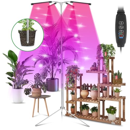 Apritsce Lampade Per Piante Indoor, Lampada Crescente Spettro Completo 4 Heads, Luce Per Piante Con Treppiede, Luce Led Coltivazione Indoor Con Timer,
