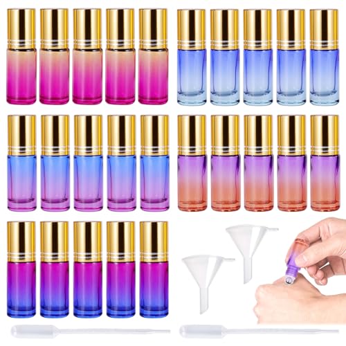 Roll On Vuoto, 25 Pezzi 5Ml Colorato Flaconi Roll-On, Roll On Vuoto Per Oli Essenziali Con Sfera In Acciaio, Ricaricabili Bottiglia A Rullo In Vetro,