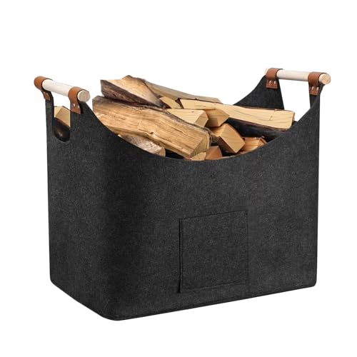 Dyaucwpo Borsa In Feltro Per Legna Da Ardere, Cesta Per Legna, Cesto Porta Legna In Feltro, Borsa Portalegna Per Camino In Feltro, 50L In Feltro Extra