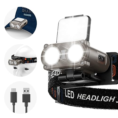 Smiling Shark Lampada Frontale Led, Clip Sul Cappuccio 180° Luce Headlamp Mini 5 Tipi Di Luce Bianca & Rossa Dimmerabile Ricaricabile Impermeabile Jog