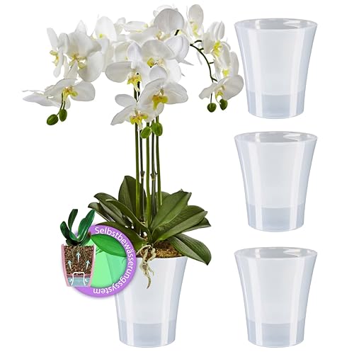 Santino Set Di 4 Vasi Per Orchidee Trasparenti Con Sistema Di Stoppino Autoirrigante, Diametro 15 Cm, Trasparente, 2 L