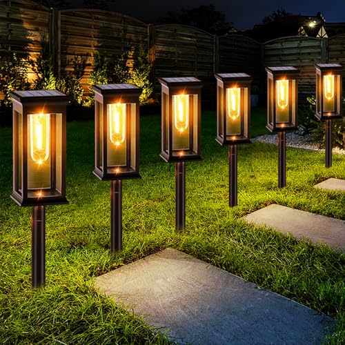 Luci Solari Da Giardino,6 Pezzi Lampade Solari Da Giardino Con Bianco Caldo,Ip65 Impermeabile,Luci Solari Esterno Terra Decorazione Per Patio, Cortile