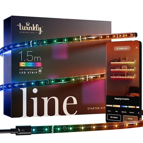 Twinkly Line Starter Kit 1.5M, Striscia Led Multicolore Magnetica E Adesiva, Kit Con Controller Intelligente, Compatibile Con Alexa E Google Home, 16M