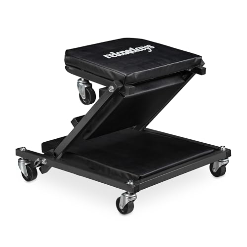 Relaxdays Carrello Sotto Auto Da Meccanico, Sgabello Officina Con Ruote A 360°, Regge 150 Kg, Pieghevole, Acciaio, Nero, Gommapiuma, 12 X 41 X 91 Cm