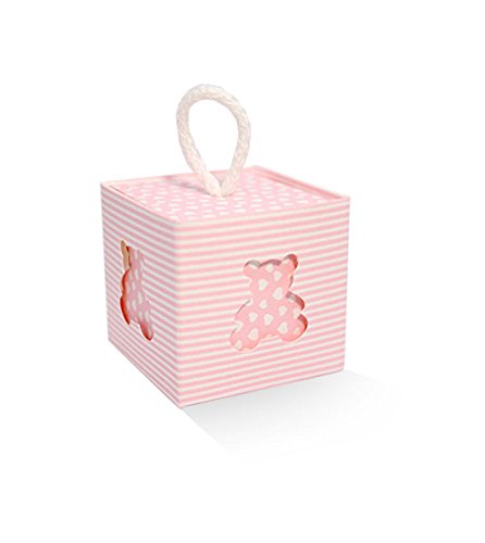 10Pz Scatoline Portaconfetti Orsetto Scatole Rosa Pois Bomboniera 5X5X5 Cm