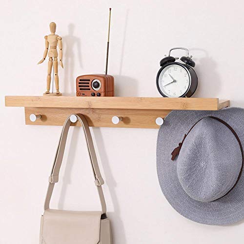Bakaji Appendiabiti Attaccapanni Da Parete In Legno Di Bambù Con 5 Ganci Appendi Abiti E Mensola Portaoggetti Dimensione 61 X 12 X 9,5 Cm Colore Bambo