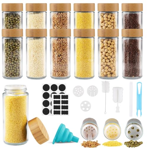 Vexillic Barattoli Spezie, 12Pcs Contenitori Spezie 120Ml Barattoli Porta Spezie Con Coperchi In Bambù Vasetti Spezie Vetro Con Setaccio Etichette Spa