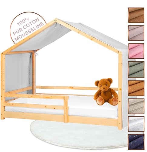 Lovely Hippo Tenda Letto Bambini 100% Cotone - Tenda Letto Montessori Per Letto Bambini 80X160 E 90X190Cm - Modelo 2 (Grigio, 97 X 402 Cm)