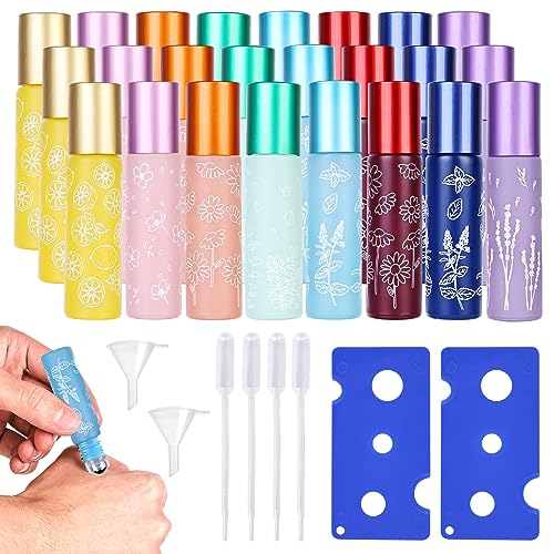 Roll On Vuoto, 24 Pezzi 10Ml Colorato Flaconi Roll-On, Roll On Vuoto Per Oli Essenziali Con Sfera In Acciaio, Ricaricabili Bottiglia A Rullo In Vetro,