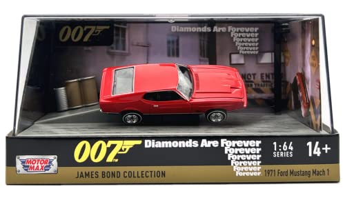 James Bond 007 Diamonds Are Forever Diorama Die Cast Modellino Auto 1971 Ford Mustang Mach 1 Rossa - Scala 1:64 - Lunghezza 7Cm