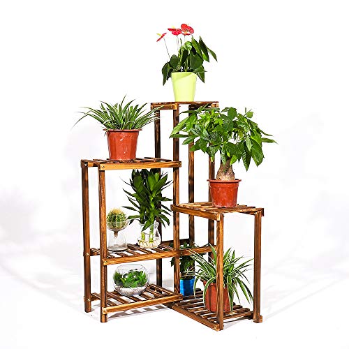 Unho Scaffale Porta Piante Angolare, Scaffale Per Piante Legno Scaffale Per Fiori A 6 Ripiani Portavaso Angolo Da Esterno Interno Espositore Vasi Per