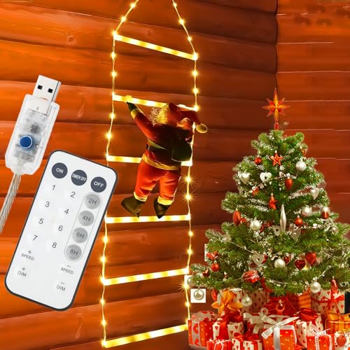 Probuk 0.75 Meter Luci Decorazioni Natale Con Babbo Natale, Led Scala Babbo Natale Con 75 Led, Luci Natalizie Con 8 Modalità, Funzione Timer E Memoria