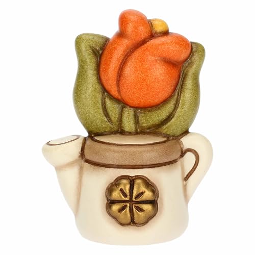 Thun - Mini Annaffiatoio Con Tulipano - Ceramica - Collezione Bomboniera - 4.6 X 3.3 X 6.1 Cm
