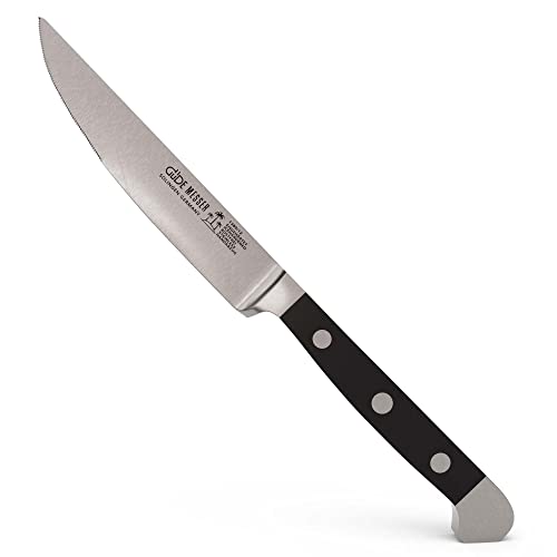 Güde Steakmesser Serie Klingenlänge Pom Schwarz Solingen-Coltello Da Bistecca Porterhouse Liscio Dentato Forgiato, 12 Cm, Nero, Alpha-Doppio Collarino