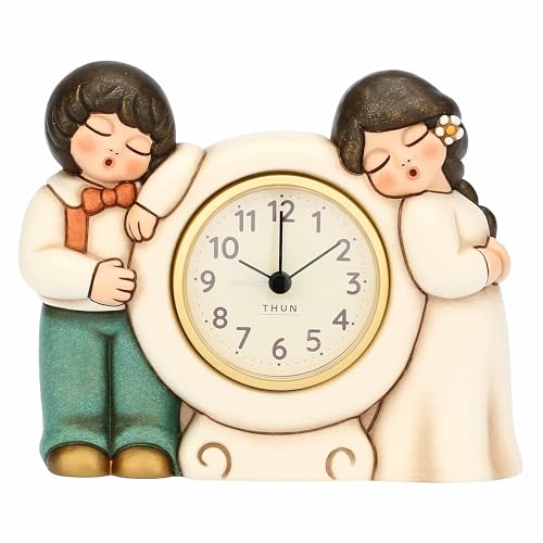 Thun - Orologio Da Tavolo Con Sposini - Ceramica - Collezione Bomboniera - 15.6 X 5.7 X 12.8 Cm