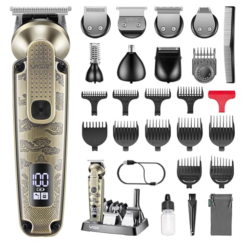 Vgr 095 Regolabarba Per Uomini, Set Di Tagliacapelli E Regolatori Senza Fili 7 In 1 Impermeabili, Rasoio Elettrico Con Lama A T Kit Di Cura Per Naso C