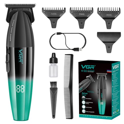 Vgr 906 Fresh Fade - Tagliacapelli Professionale Da Uomo, 9000 Giri/Min, Senza Fili, Con Lama A T Dlc, Per Barbieri E Ricaricabile Tramite Usb, Verde