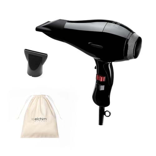 Elchim - Phon Digitale Per Capelli Xlite Plus Nero Con Sacchetta Bianca In Cotone - Asciugacapelli Professionale Made In Italy - Leggero E Silenzioso,
