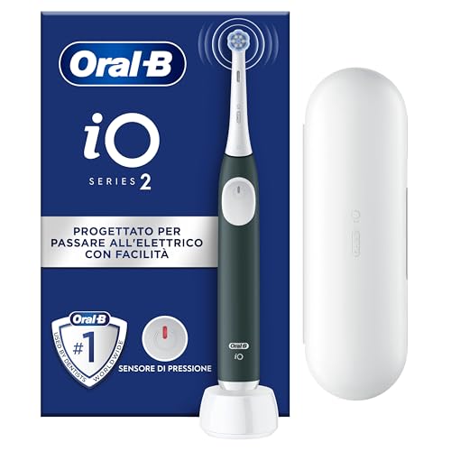 Oral-B Io 2 Spazzolino Elettrico Oral B, Verde, 1 Testina Di Ricambio, 1 Spazzolino, Custodia Da Viaggio, Delicato Sulle Gengive, Efficace Sulla Placc