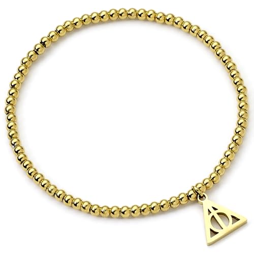Harry Potter Bracciale In Acciaio Inox Con Perline Dorate E Doni Della Morte, Misura Unica, Acciaio Inossidabile, Nessuna Pietra Preziosa