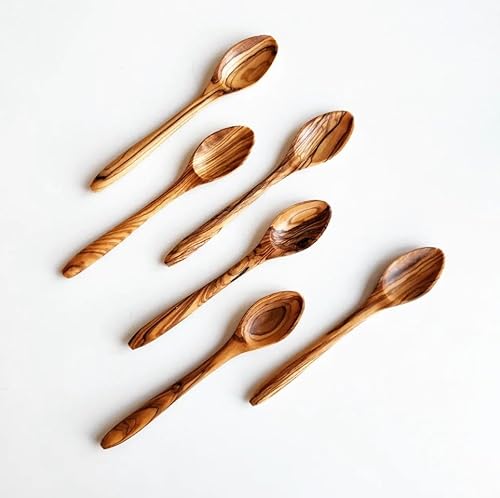 Dyari 6 Cucchiaini Piccoli In Legno Di Ulivo, Lunghi 15,2 Cm, Mini Intagliati A Mano, Atossici, Adatti Per Piccoli Barattoli Di Marmellata, Caffè, Spe