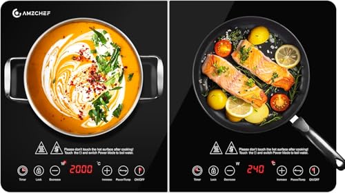 Amzchef Piastra Induzione 2 Fuochi, Piastra A Induzione Con Igbt Importato, 20 Livelli Di Temperatura, 20 E 15 Livelli Di Potenza, 3500W Piano Cottura