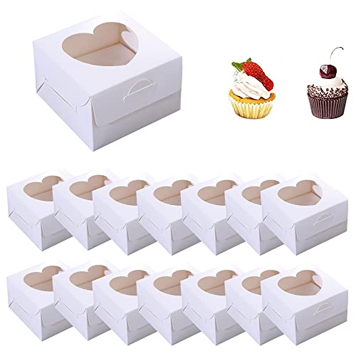 30 Pezzi Mini Scatole Per Torta, 10X10X6,5Cm Scatole Per Dolci, Scatola Per Biscotti, Con Finestra Trasparente A Forma Di Cuore, Per Cupcake, Muffin,