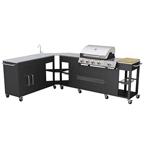 Vidaxl 40428 Barbecue Zona Cottura Gas Nero, Acciaio Inossidabile Barbecue E Bistecchiera