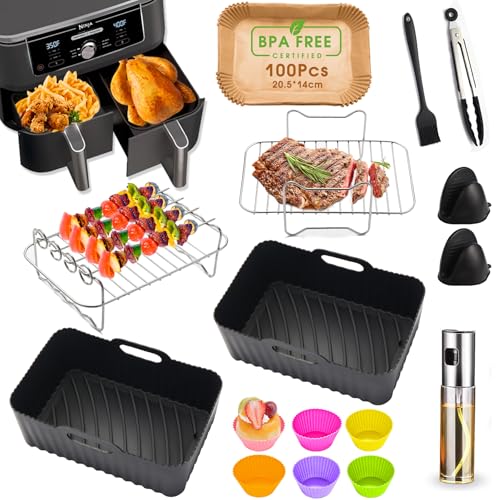Humteoxi Accessori Per Friggitrice Ad Aria, Applicabile A Ninja Foodi Af400Eu, Af300Eu E Altre Friggitrici Ad Aria Doppia Zona, Senza Bpa, Lavabile In