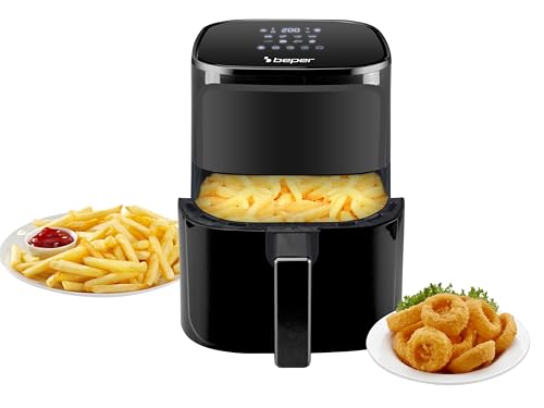 Beper P101Fri051 Friggitrice Ad Aria Calda, Friggi Senza Olio 5 L, Display Touch, 8 Programmi, Regolabile Fino 200°C, Timer 60 Minuti, Spegnimento Aut