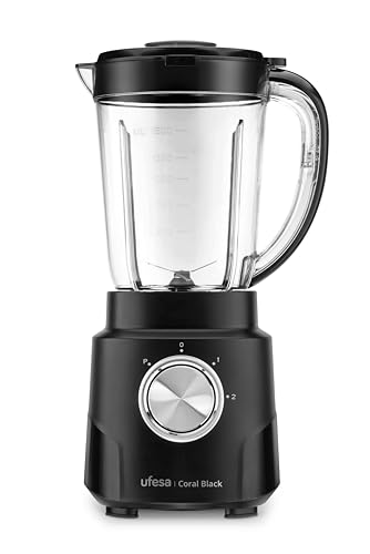 Frullatore Da Tavolo Ufesa Coral Black, 600W Di Potenza, Brocca In Vetro Da 1,5L, 4 Lame Estraibili In Acciaio Inox, 2 Velocità + Turbo.