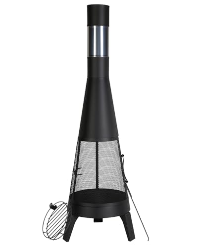 Vevor Chiminea Ad Alta Tolleranza 508 Mm Braciere A Legna Da Esterno, Camino Conico Per Barbecue E Riscaldamento, Con Griglia A Maglie, Coperchio Anti