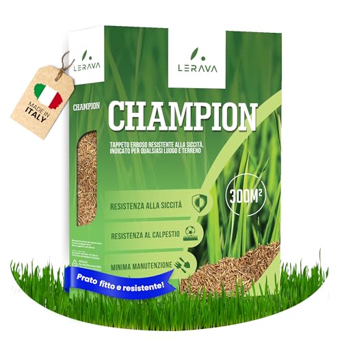Lerava® Champion - Semi Prato Resistente - 300M² - Sementi Per Prato Resistenti Alla Siccità - Calpestabile - Semi Erba Prato Poca Acqua - Adatti A Tu