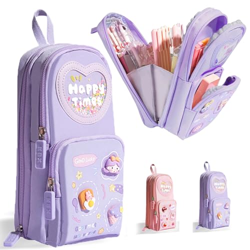 Astuccio Per Matite Zaino Viola, Multifunzione Astuccio Portamatite Colorate, Portatile Astuccio Scuola Per Matite Di Grande Capacità A 3 Scomparti, S