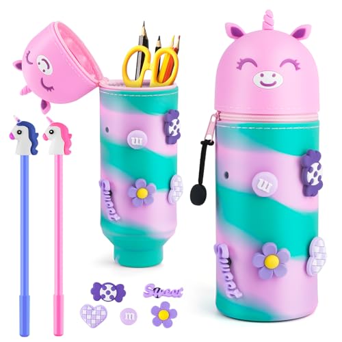 Hgrghh Astuccio Scuola 2 In 1 In Morbido Silicone, Tema Dei Cartoni Animati Espandibile Portapenne In Silicone,Chiusura Con Cerniera, Astuccio Legami