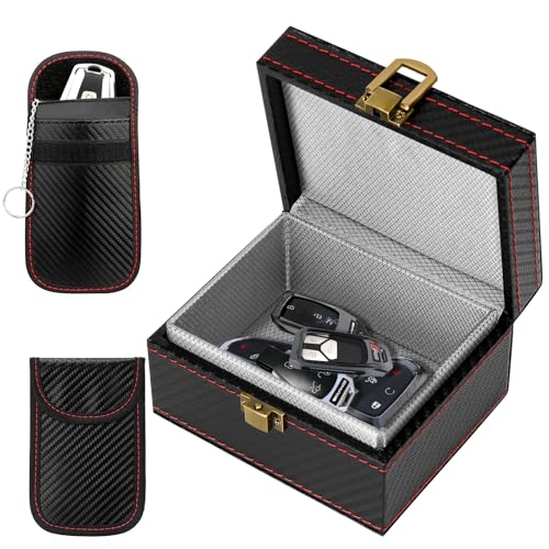 Scatola Faraday Con 2 Tasche Faraday, Piccola Scatola Portachiavi Rfid, Chiave Auto Di Scatola Blocco Del Segnale, Per Chiavi Keyless(115 X 95 X 65 Mm