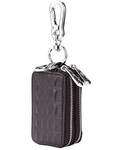 Isuperb Portachiavi Raccoglitore Chiavi Cuoio Con Cerniera Per Uomo E Donna 9X5X3.5Cm (Marrone)