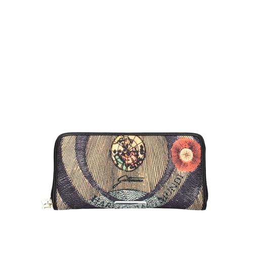 Portafoglio Donna Gattinoni Planetarium Linea Maya Classico Nero Portafoglio Con Zip Grande In Tessuto Nylon Wallet Portamonete Portacarte Di Credito