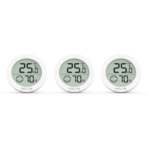 Explore Scientific Wsh0008 Mini Termometro Igrometro Con Indicatore Di Comfort, 3 Pack, Display Lcd, Temperatura, Umidità, Dimensioni Ridotte, Bianco