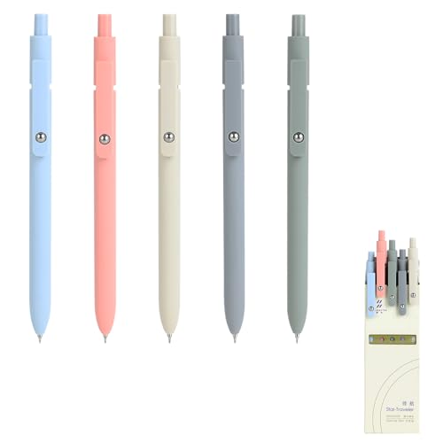 5 Pezzi Penne Gel Premium - Penne Estetiche - Plastica - Inchiostro Ad Asciugatura Rapida, Punta Fine - Per Scuola, Ufficio, Casa (Rosso, Blu, Bianco,